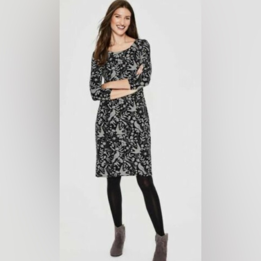 Boden‎ Women's 6P Winifred Jacquard Dress Black Mystic Woodland Bird Swallow